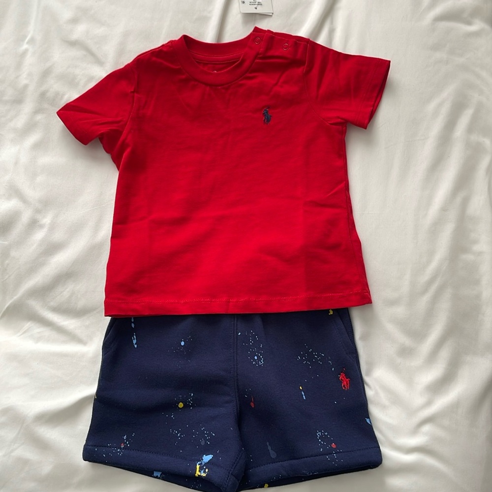 Baby Ralph Lauren splatter paint shorts set